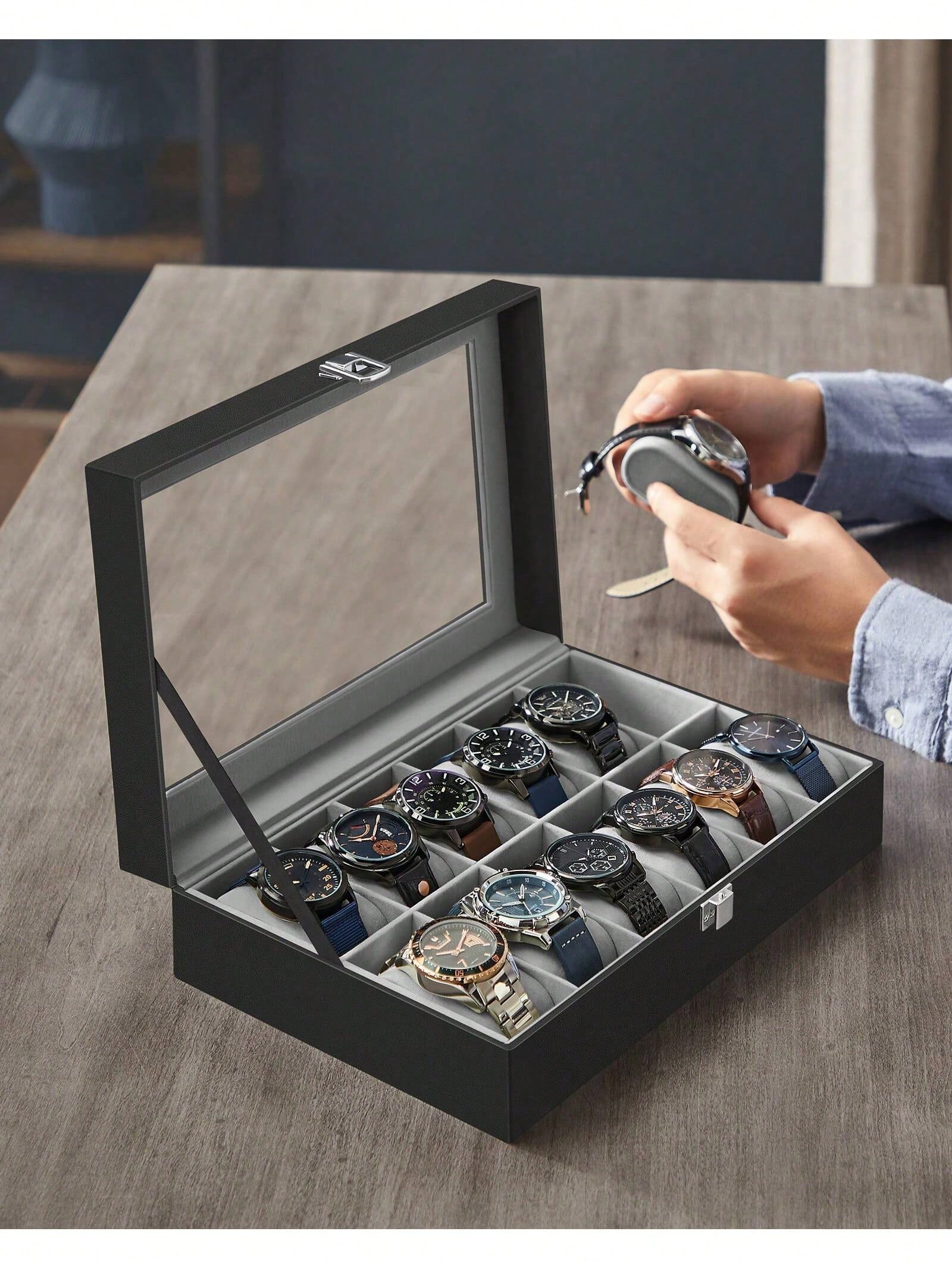 صندوق ساعات بـ 12 فتحة قابل لل - مراجعة Jewelry Watches Box وسعره