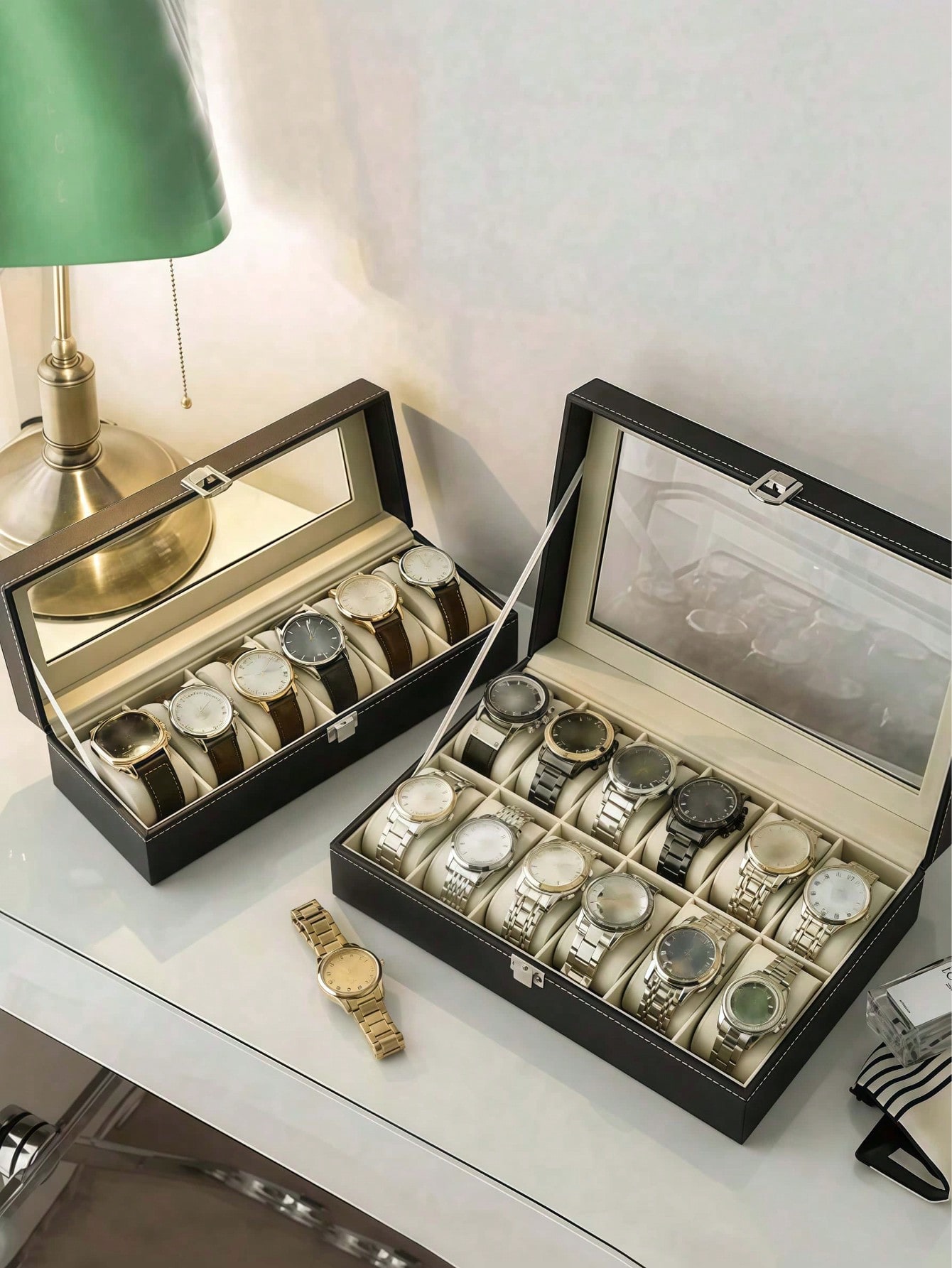 صندوق ساعات جلدي مع قفل، علبة  - مراجعة Jewelry Watches Box وسعره